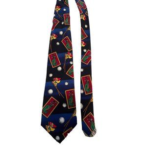 Keith Daniel's silk tie golf‎ print vintage blue